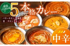 【中辛】ビスヌ 本格カレー 5種_ビスヌ 本格 カレー 5種 バターチキン 豆 海老 チキン キーマ 各 1個 中辛 インドカレー スパイス こだわり インド 直輸入 Aランク できたて 冷凍 真空パック お取り寄せ 福岡県 久留米市 送料無料_Ca046-02