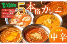 【中辛】ビスヌ 本格カレー 5種_ビスヌ 本格 カレー 5種 バターチキン 豆 海老 チキン キーマ 各 1個 中辛 インドカレー スパイス こだわり インド 直輸入 Aランク できたて 冷凍 真空パック お取り寄せ 福岡県 久留米市 送料無料_Ca046-02