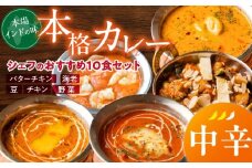 【中辛】ビスヌ 本格カレー　シェフのおすすめ10食_ビスヌ 本格 カレー シェフ おすすめ 10食 バターチキン 豆 海老 チキン 野菜 各 2個 中辛 インドカレー スパイス こだわり インド 直輸入 Aランク できたて 冷凍 真空パック お取り寄せ 福岡県 久留米市 送料無料_Ca047-02