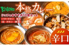 【辛口】ビスヌ 本格カレー　シェフのおすすめ10食_ビスヌ 本格 カレー シェフ おすすめ 10食 バターチキン 豆 海老 チキン 野菜 各 2個 辛口 インドカレー スパイス こだわり インド 直輸入 Aランク できたて 冷凍 真空パック お取り寄せ 福岡県 久留米市 送料無料_Ca047-03