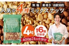 【定期便6回】ミックスナッツ4種セット 計4kg(400g×10袋) アーモンド・カシューナッツ・生くるみ・マカダミアナッツ _Tk085