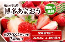 【全3回定期便】農家直送 朝採り新鮮いちご【博多あまおう】約270g×4パック 福岡県産 苺 イチゴ 朝採れ 冷蔵 スイーツ ジュース ギフト プレゼント お取り寄せ 福岡 お土産 九州 福岡土産 取り寄せ グルメ 福岡県 ※北海道・沖縄・離島は配送不可