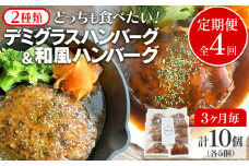 【定期便】どっちも食べたい デミグラスハンバーグ＆和風ハンバーグ （合計4回） ハンバーグ 手ごね 和風 デミグラス 国産 晩御飯 おかず お弁当 冷凍 合挽 レンジ 温めるだけ レンチン 湯銭 二種 福岡 お土産 九州 福岡土産 福岡県