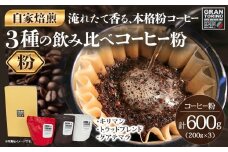GRAN TORINO 200g×3種類 コーヒー 粉 キリマン トラッドブレンド グアテマラ 3種 飲み比べ セット 計600g 自家焙煎 珈琲 ドリンク 飲料 福岡県 福岡 九州 お取り寄せ