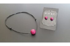 【本漆塗】漆ペンダントとピアスセット(ピンク)