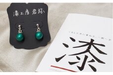 【本漆塗】漆ピアス(メタリックグリーン)