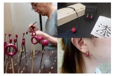 【ギフト用】＜本漆塗＞漆ペンダントとイヤリング（ピアス可）セット【ピンク】（ギフト対応）