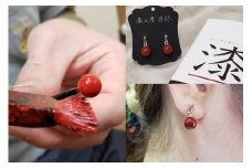 【ギフト用】＜本漆塗＞漆ピアス【レッド】（ギフト対応）