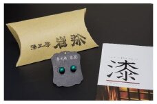 【ギフト用】【本漆塗】漆ピアス(メタリックグリーン)9ミリ玉《イヤリング可》