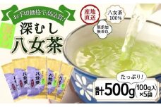 八女茶100％ 深むし茶 たっぷり500g（100g×5袋）＜岩崎園製茶＞
