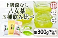 八女茶100％ 「マイルド深むし茶」上級３種飲み比べ 100g×３袋＜岩崎園製茶＞