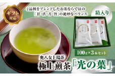 【ギフト用】奥八女上陽茶　極上煎茶「光の葉」100ｇ×3本セット箱