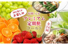 福岡・八女お楽しみプレミアム定期便【ゴールド】全２４回＜配送不可：北海道・沖縄・離島＞ 魚 肉 野菜 フルーツ 果物 九州 グルメ 食べ物 旬の味覚 いちご あまおう シャインマスカット もつ鍋 特産品 黒毛和牛 博多和牛 八女 福岡 定期便