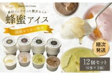 【冷凍】 かの蜂 国産はちみつ アイスクリーム 12個セット （4種×3個） ミルク チョコレート ストロベリー ピスタチオ｜ジェラート 蜂蜜の自然な甘さ＜配送不可：北海道・沖縄・離島＞