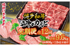 博多和牛 霜降りカルビ 全12回定期便 約800g×12回 肉 お肉 焼肉 牛 牛肉 和牛 バーベキュー BBQ 大容量