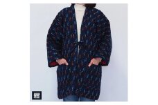 綿入れ 半纏 小豆柄 【紺】 はんてん 織物 手縫い