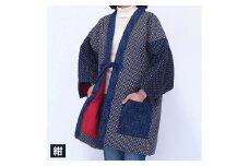綿入れ 半纏 雪あかり柄【紺】 はんてん 織物 手縫い