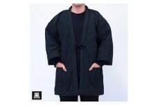 綿入れ 半纏 板締め柄 【黒】  はんてん 織物 手縫い