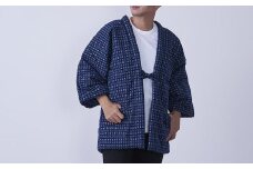 紳士 市松箱柄 はんてん 紺