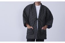紳士 市松箱柄 はんてん 黒
