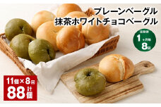 【1ヶ月毎8回定期】プレーンベーグル・抹茶ホワイトチョコベーグル 11個 ✕8回 合計88個 ベーグル パン ぱん 2種 詰め合わせ セット 冷凍