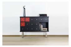 【MODERNA 115チェスト（L-1）】★職人の手で一つずつ微調整しながら組み上げたチェスト。ブラック染色の本体に、日本古来の伝統色をアクセントカラーとして変化をつけた和モダンインテリア