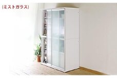 【開梱設置】引き戸キッチンボード 食器棚 ポエム 幅113.5 2枚扉（ミスト・クリア・スモークガラス） ホワイト レンジ台 家具