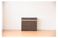 大川家具 ゴミ箱 カウンター ダストカウンター 幅90cm コンセント付き ゴミの分別ができる【ブラウン】