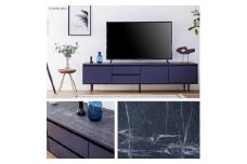テレビボード 210cm ローボードタイプ マクヴィ＜ネイビー×マーブルブラック＞【モーブル／大川家具】