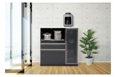 (ブラック木目)【開梱設置】ゼブラ キッチンカウンター 幅90cm キッチン収納 レンジ台 完成品 大型レンジ対応 スライド 大川家具 日本製