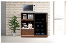 （ブラウン）【開梱設置】 スパーク キッチンカウンター 幅120cm キッチン収納 レンジ台 完成品 大型レンジ対応 完成品幅 スライド 大川家具