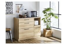 （ナチュラル）【開梱設置】 紗々 キッチンカウンター ステンレス天板 幅105cm レンジボード レンジ台 完成品 キッチン収納 105幅 国産 大川家具 日本製