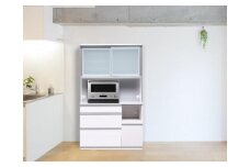 （ホワイト柾目）【開梱設置】 クロノス キッチンボード 幅120cm キッチンボード 引き戸 食器棚 オープンボード 完成品 カップボード ダイニングボード 120幅 大川家具