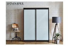 【開梱設置】引き戸 食器棚 レンジボード ポエム 幅133.5 （ホワイトガラス／レディオーク）キッチン収納 大川家具 家具