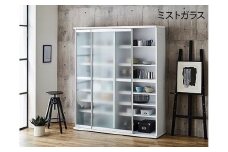 【開梱設置】引き戸 食器棚 ダイニングボード ポエム 幅153.5 （ミスト・クリア・スモークガラス／ホワイト）キッチン収納 大川家具 家具