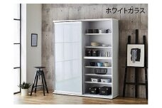 【開梱設置】引き戸 食器棚 ダイニングボード ポエム 幅153.5 （ホワイトクガラス／ホワイト）キッチン収納 大川家具 家具