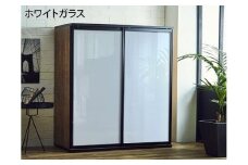 【開梱設置】引き戸 食器棚 レンジボード ポエム 幅153.5 （ホワイトガラス／レディオーク）キッチン収納 大川家具 家具