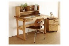 大川家具 ファイン 110cm デスクセット(デスク本体、本立、ワゴン) ブラックアッシュ(タモ) 野中木工所