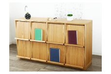 大川家具 ソプラ 150cm マガジンラック 本棚 4列2段 天然木ブラックアッシュ(タモ) 野中木工所