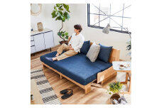 ソファベッド 幅180cm トゥデイ2 180ごろ寝ソファ：ナチュラル×ネイビー【モーブル】【大川家具】