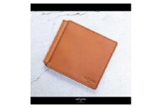maf pinto (マフ ピント) マネークリップ 二つ折り財布 ライトブラウン(同色ステッチ) 薄い カード収納 レザー 本革 日本製