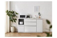 【開梱設置】キッチンカウンター レンジ台 アンサンブル 幅159.2 鏡面ホワイト