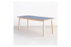 ダイニングテーブル BREAD 150×75 リノリウム スモーキーブルー オーク無垢 大川家具 辻製作所