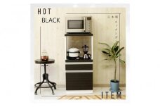 家事楽スライド式コンパクト収納！レンジも炊飯器もポットもOK！コンセント1500W！ レンジ台 収納 台所 食器棚 炊飯器 台所 台所収納 扉式 スリム 米びつ入れ キッチンボード キッチン インテリア 収納家具 キッチンカウンター キッチンラック収納 simple シンプル 日本製 国産 整理 タンス レンジボード レンジラック 棚 幅48 幅48cm 48レンジ台 引出式 ルシード ブラック