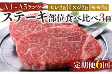 【定期便6回】博多和牛【A4～A5】ステーキ部位食べ比べ3種（ヒレ150g×2枚、ミスジ100ｇ×2枚、モモ100ｇ×2枚）計700ｇ