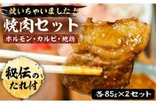 焼いちゃいました! 焼肉 セット ( ホルモン・カルビ・地鶏 ) 各 85g × 2セット 【平壌屋】《豊前市》肉 鶏 お肉 焼肉 [VAH028]