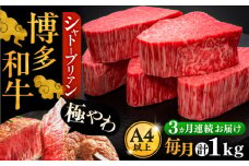 【全3回定期便】博多和牛 ヒレ シャトーブリアン 200g × 5枚《豊前市》【久田精肉店】 [VBK030]