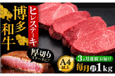 【全3回定期便】博多和牛 厚切り ヒレ ステーキ 200g × 5枚《豊前市》【久田精肉店】 [VBK034]