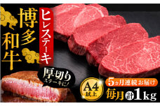 【全5回定期便】博多和牛 厚切り ヒレ ステーキ 200g × 5枚《豊前市》【久田精肉店】 [VBK035]