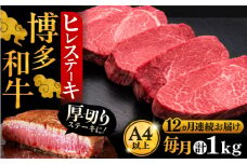 【全12回定期便】博多和牛 厚切り ヒレ ステーキ 200g × 5枚《豊前市》【久田精肉店】 [VBK037]